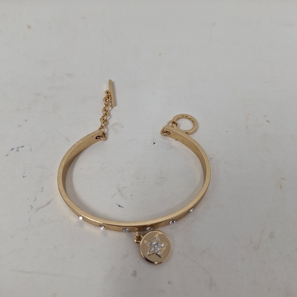 BCBGeneration Star Dangle Charm Gold Tone Cuff Rhinestone Bangle Bracelet - Picture 6 of 9